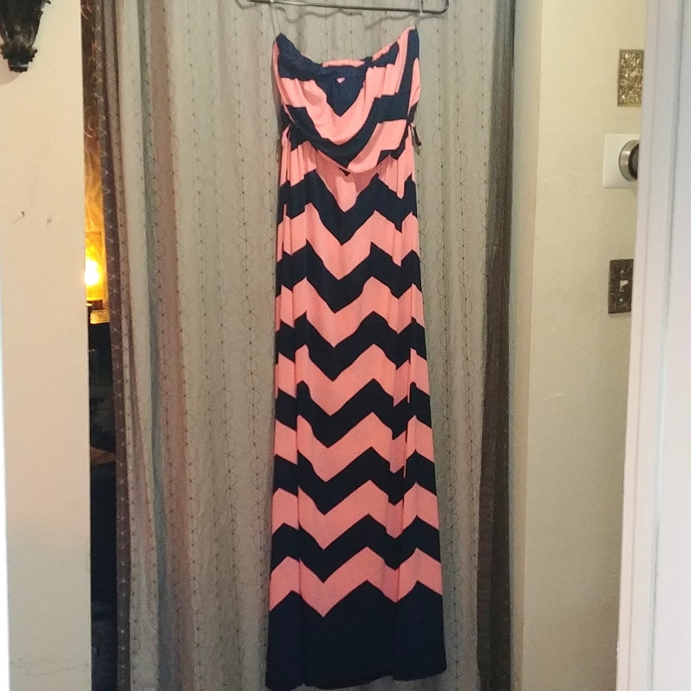 rue21 - Maxi Dress - XL - Blue & Peach Zig Zag